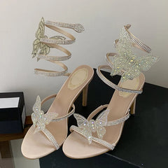 Big Crystal Butterfly Snake Shaped Winding Belt High Feeled Sandals