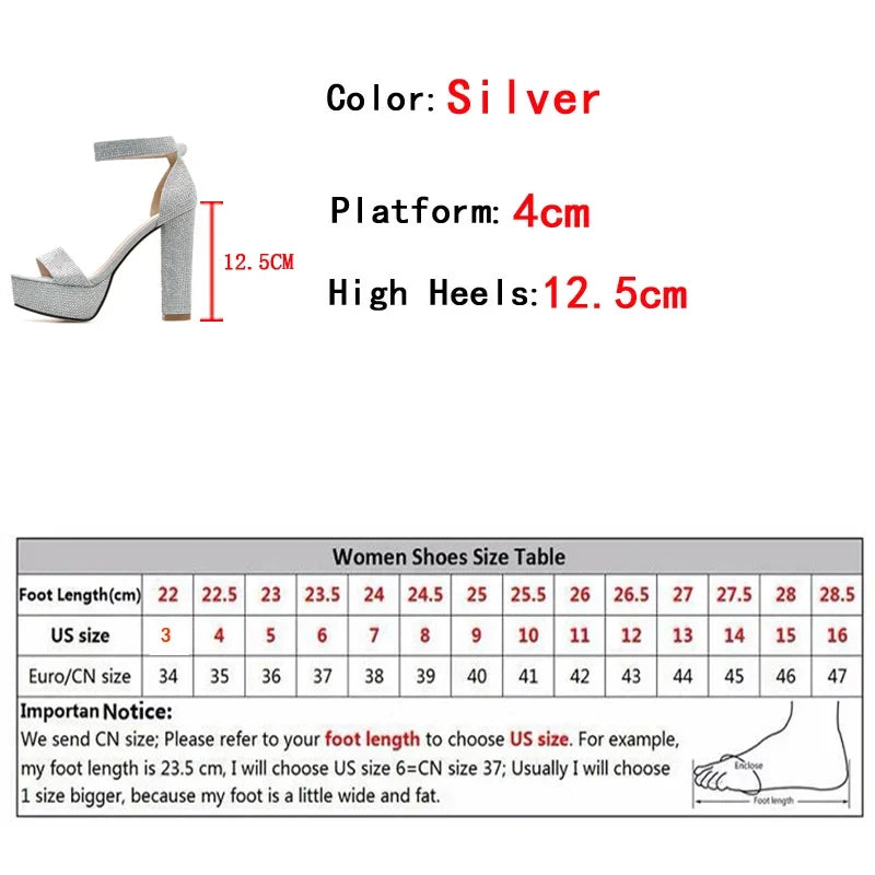 Silver Rhinestone Platform Sandals