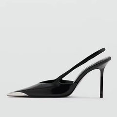 Design Metal Pointed Toe Black High Heels Sexy Slingback Sandals