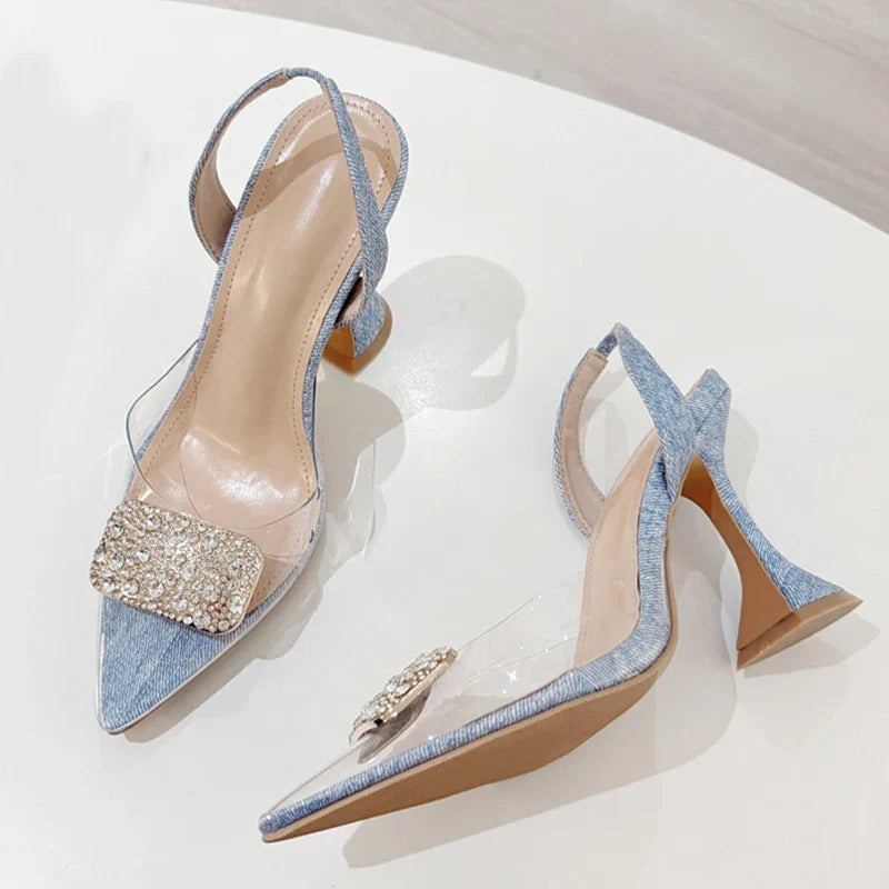 Summer Crystal Rhinestone Buckle Women Pumps