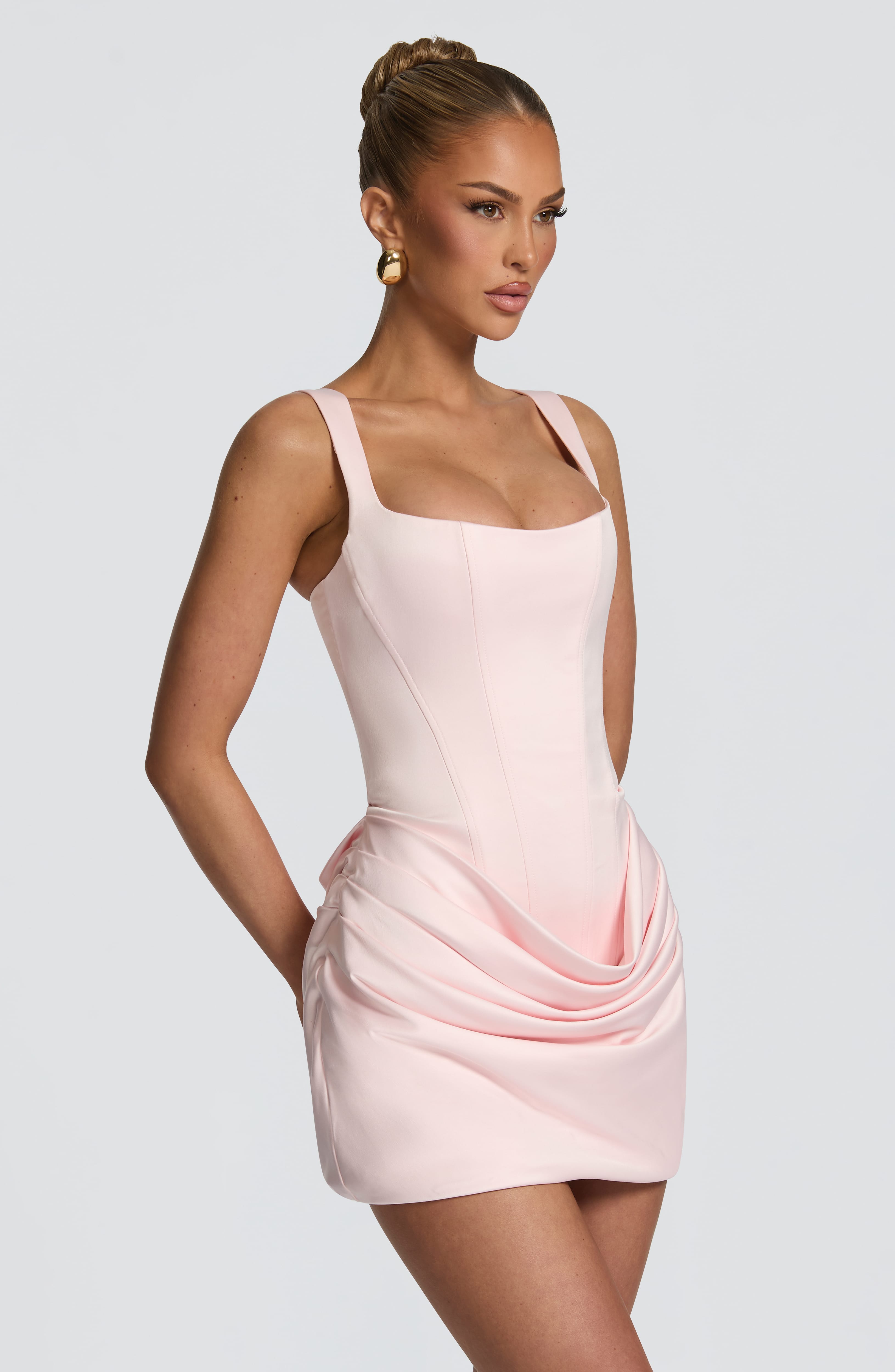 Imogen Satin Pleated Mini Party Dress - Blush
