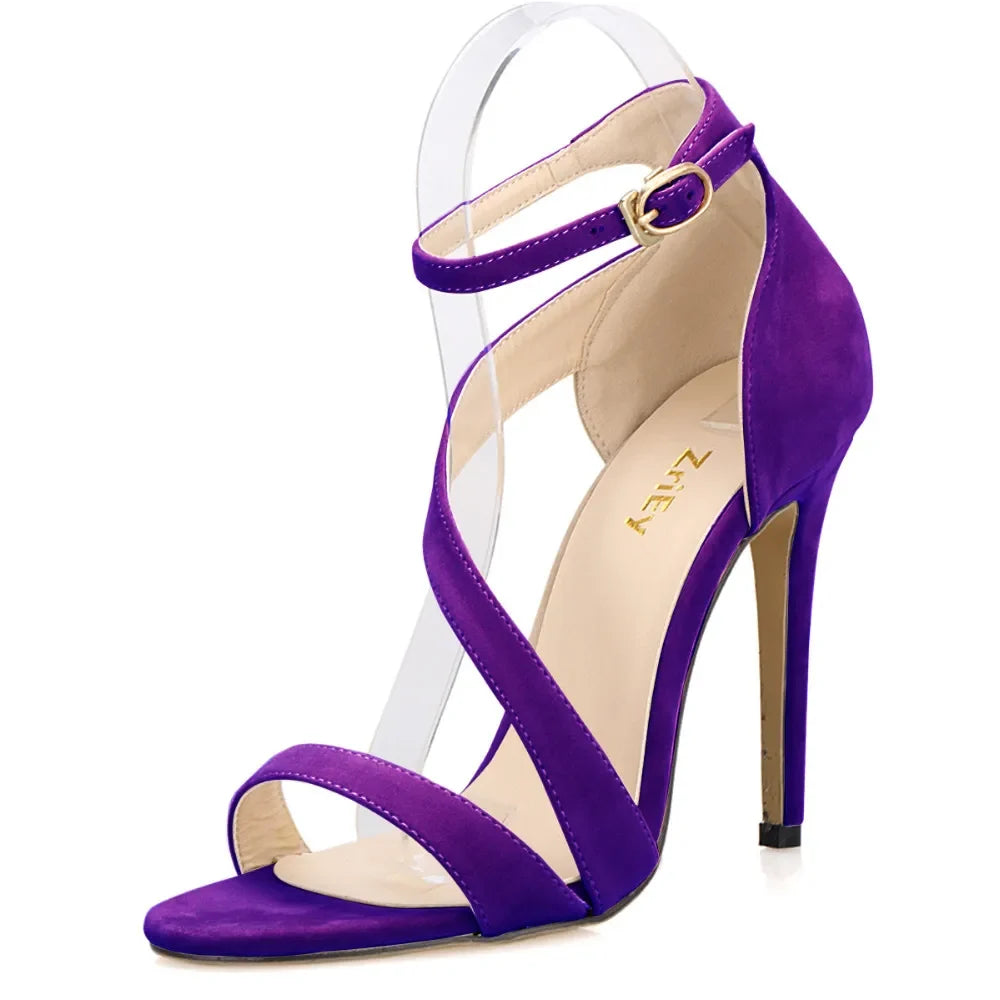 Open Toe Ankle Straps High Heels Stilettos Suede Wedding Shoes 11CM