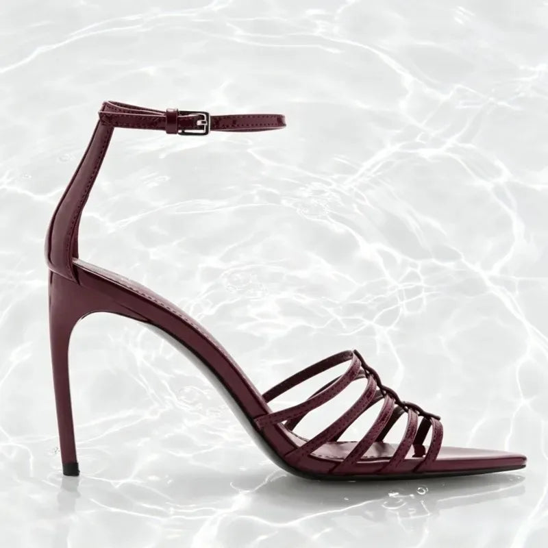 Sexy Burgundy Narrow Band High Heel Sandals
