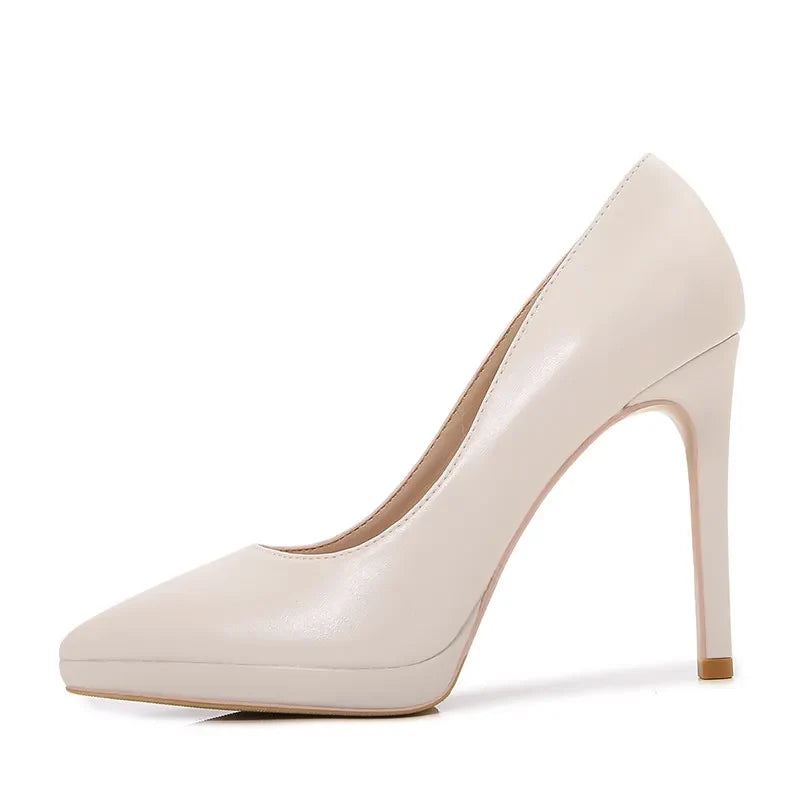 soft leather waterproof platform high heels for women