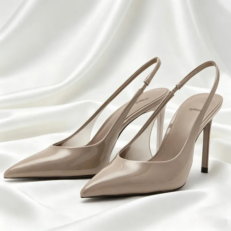 Vintage Brown Satin Slingback Heels
