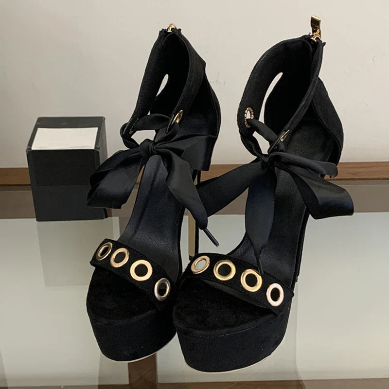 Hollow Out Metal Strap Sexy Leopard Print Platform Sandals