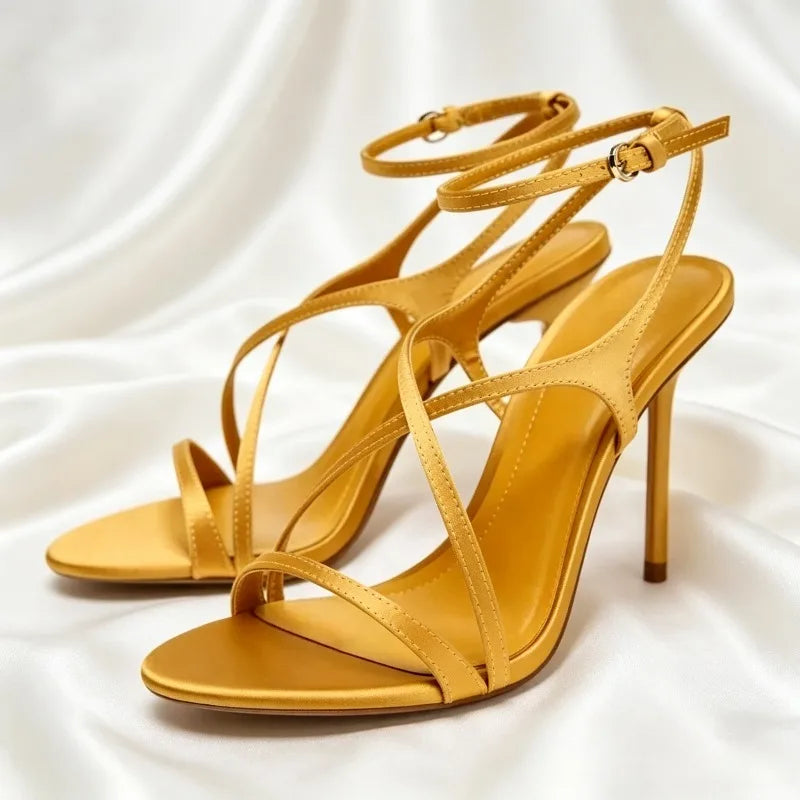Sexy Yellow Cross Tied Heel Sandals