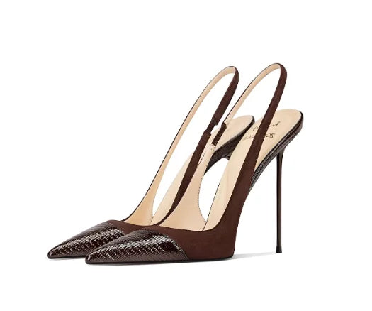 Splicing classic and versatile black pointed thin heel high-heeled shoes
