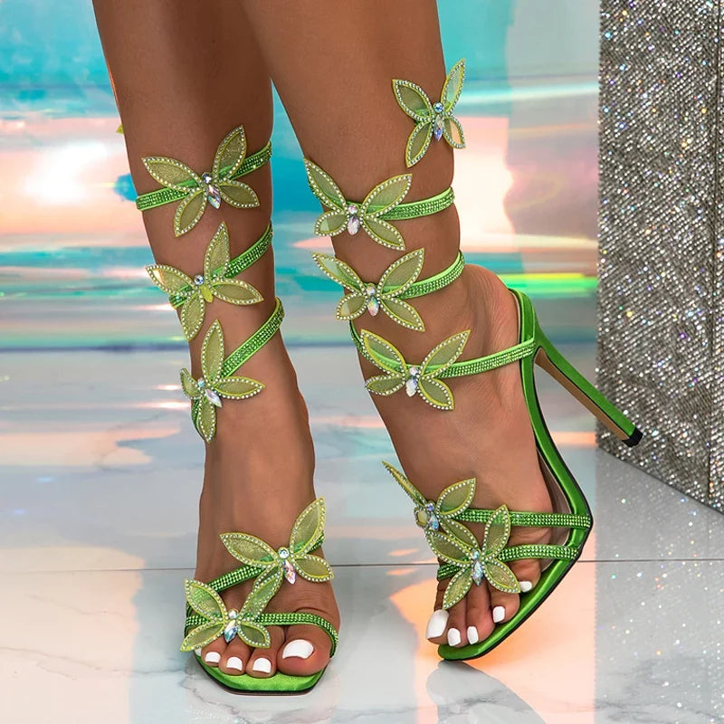 Summer Crystal Butterfly Ankle Strap Sandals