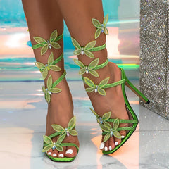 Summer Crystal Butterfly Ankle Strap Sandals