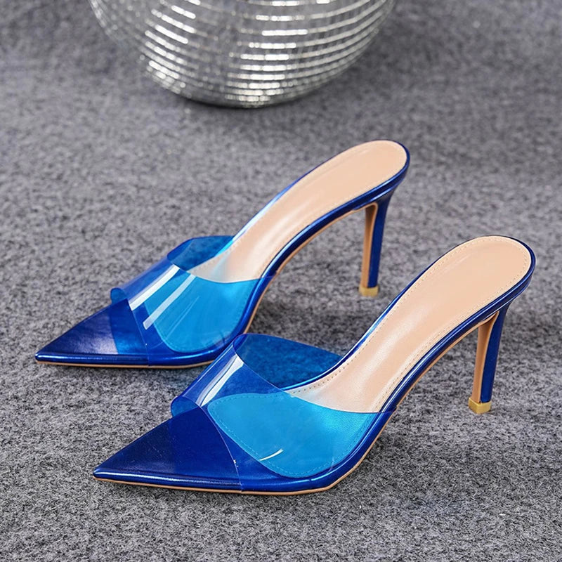 Green PVC Transparent Jelly Shoes For Women Sexy Pointed Open Toe Shallow Slider Slippers Ladies Sandals