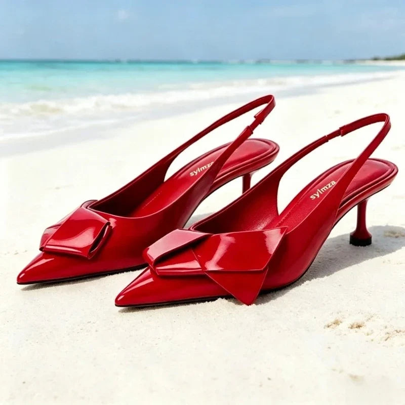 Elegant Bow Knot Decorates Red Heels