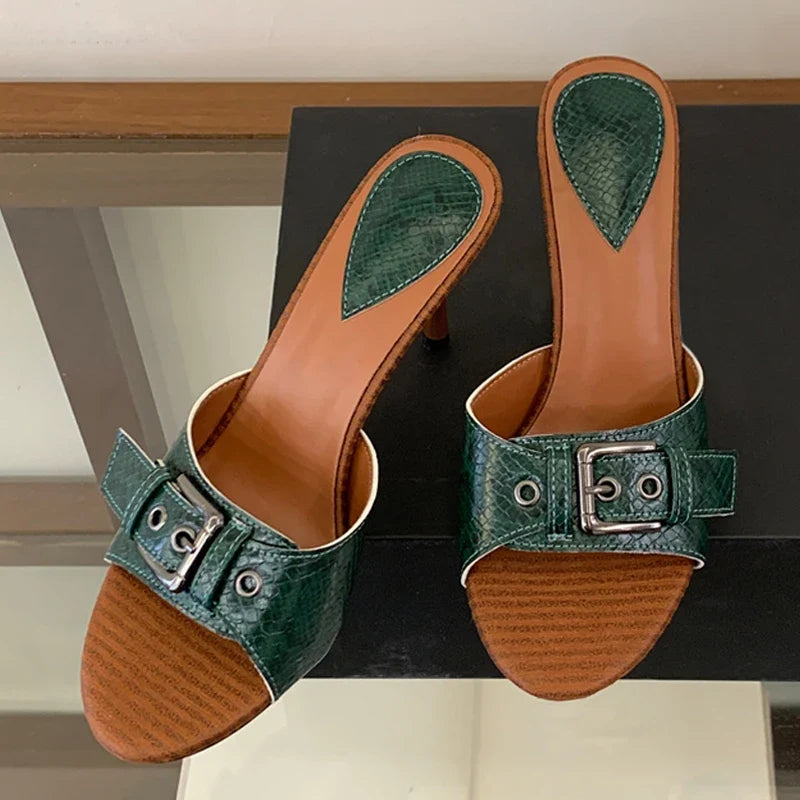 Designer Big Buckle Women Slippers Sandals