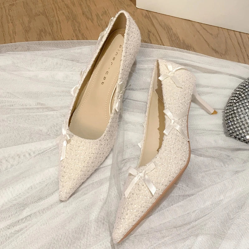 Red Pointed Toe Bow Decorated High Heels