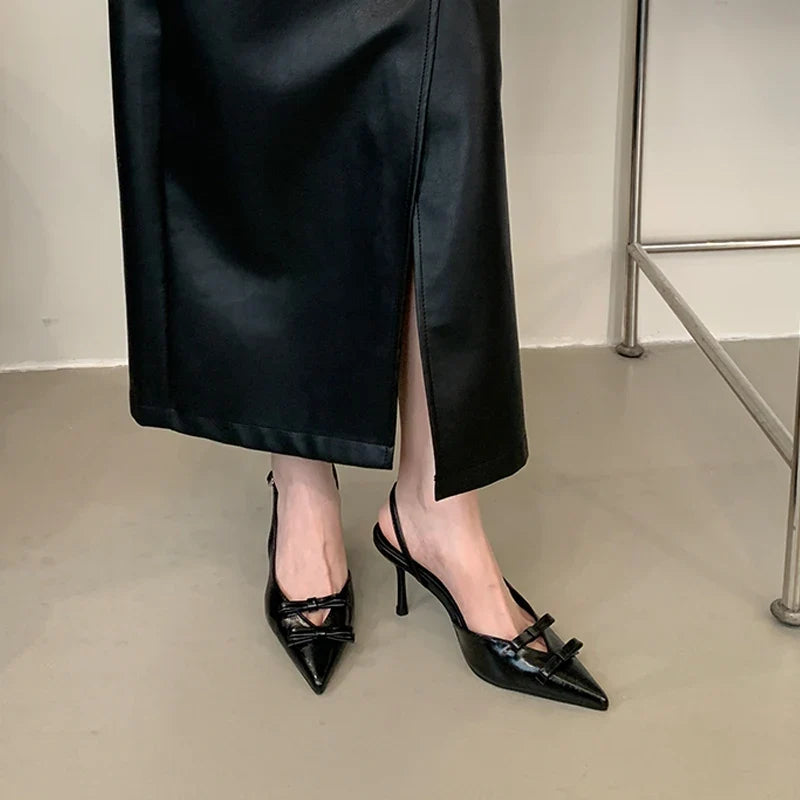 Butterfly-knot Pointed Toe Slingback Elegant Party Buckle Strap Pumps