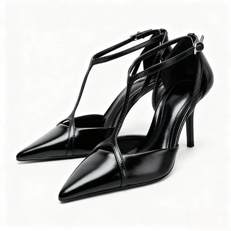 Luxury Pointed Toe Patent Leather T Strap Pumps