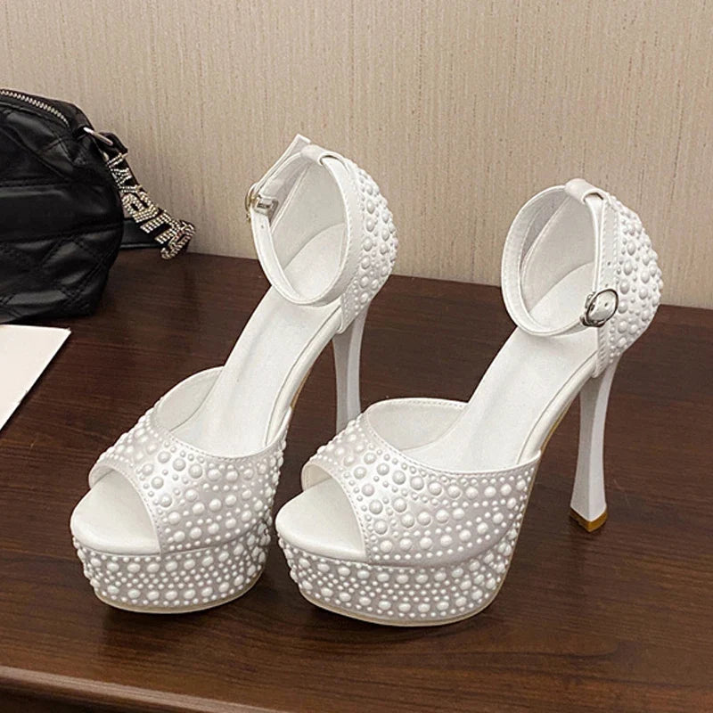 Designer Black Rhinestone Platform High Heels