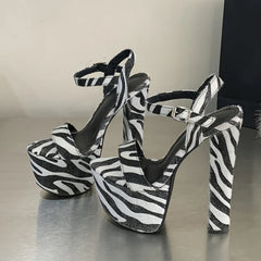 Zebra Stripe Furry Platform Sandals