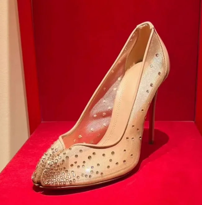 Spring Water Diamond Lace Mesh Breathable High Heels