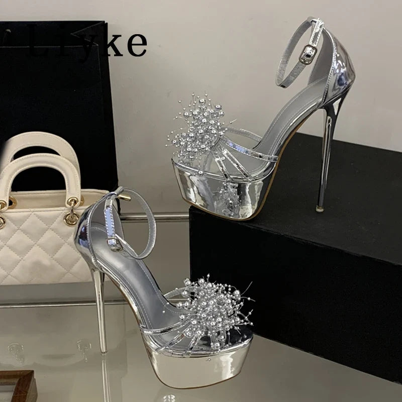 Summer Pyrotechnic Diamond Open Toe Ankle Cover Strap Platform Sandals
