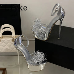 Summer Pyrotechnic Diamond Open Toe Ankle Cover Strap Platform Sandals
