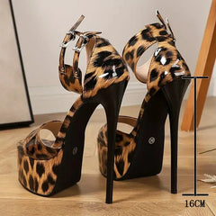 Sexy Peep Toe Party Nightclub Stripper Shoes Leopard Print Platform High Heels 16CM Sandals