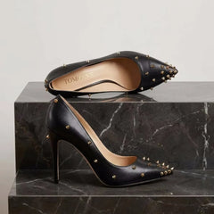 TY-R26 Sexy Black Studded Pointed Toe High Heels