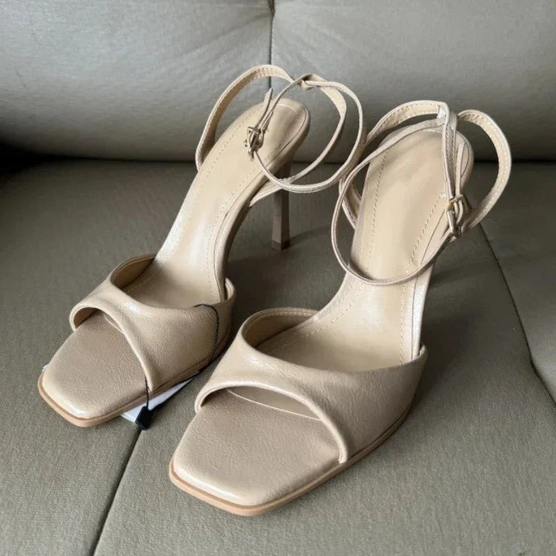 Sexy Gold Ankle Buckle High Heel Sandals