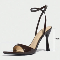 Brown Patent Leather Ankle Strap Sandals