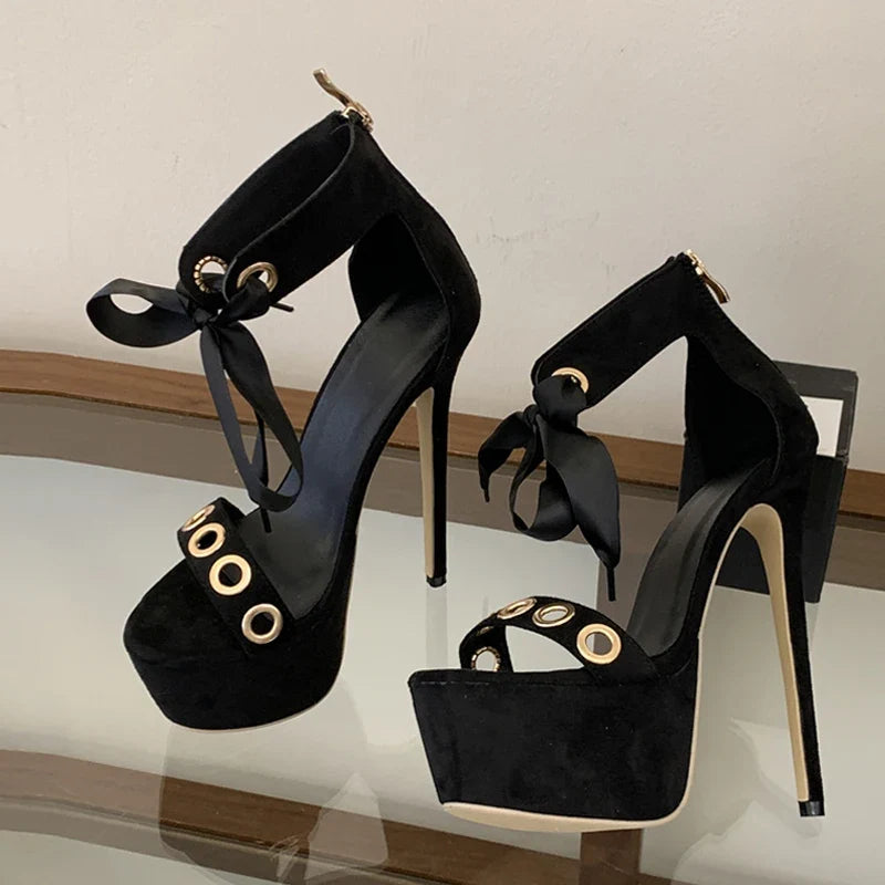 Hollow Out Metal Strap Sexy Leopard Print Platform Sandals