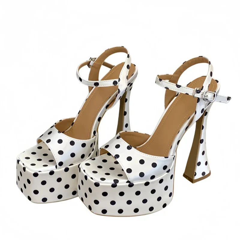 Brand Design Polka Dot Silk Chunky Platform Sandals