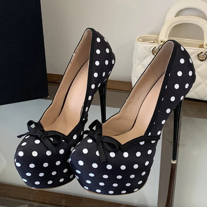 Runway Polka Dot Silk Platform Pumps
