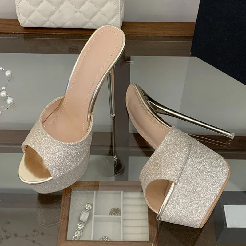 Sequined Cloth Platform High Heels