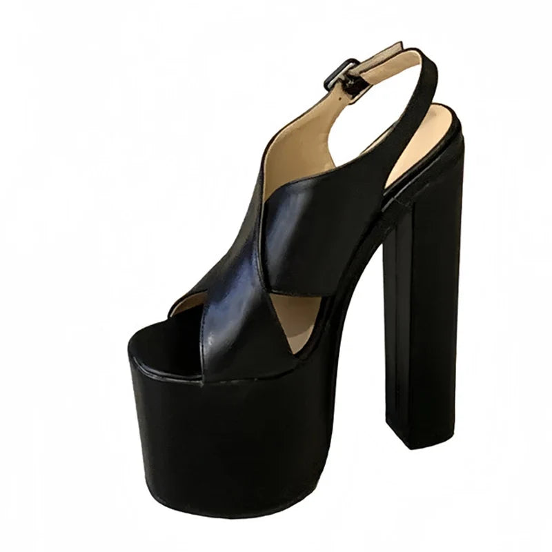Thick Bottom Peep Toe Chunky Platform High Heels Sandals