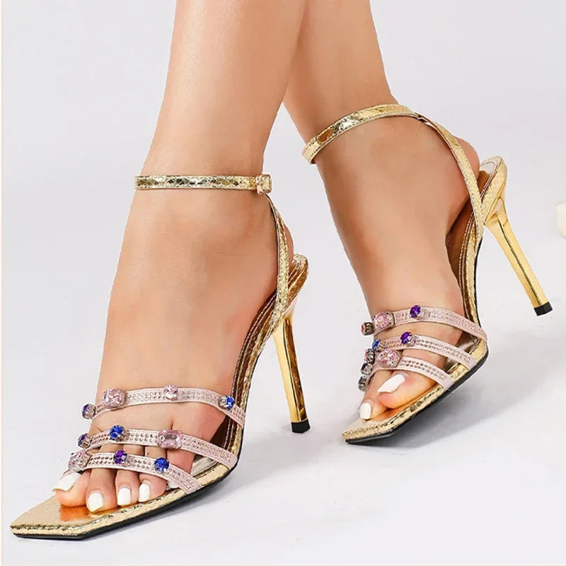 Luxury Rhinestone Embellished Heeled Sandals
