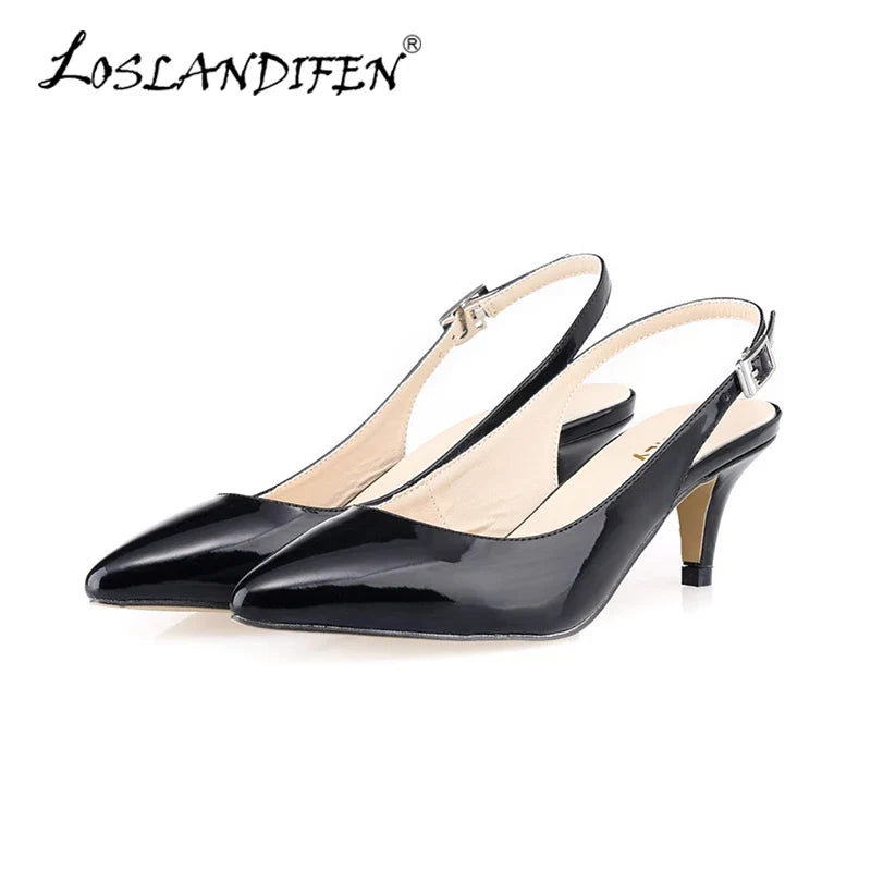 Daily All-Match Sandal Shoes Pointed High Heels Large Size Pumps 6cm Low Casual Back Empty Buckle Red Wedding Shoes