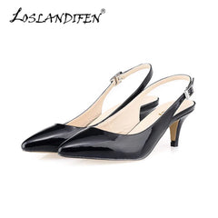 Daily All-Match Sandal Shoes Pointed High Heels Large Size Pumps 6cm Low Casual Back Empty Buckle Red Wedding Shoes