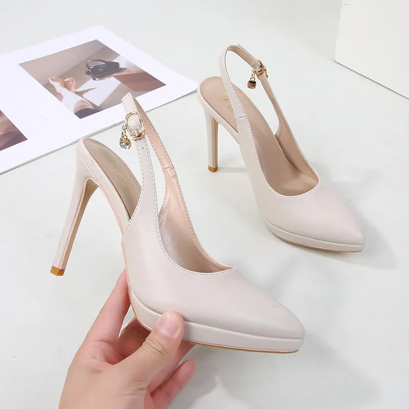 12cm slim heel pointed toe back empty toe Sandals