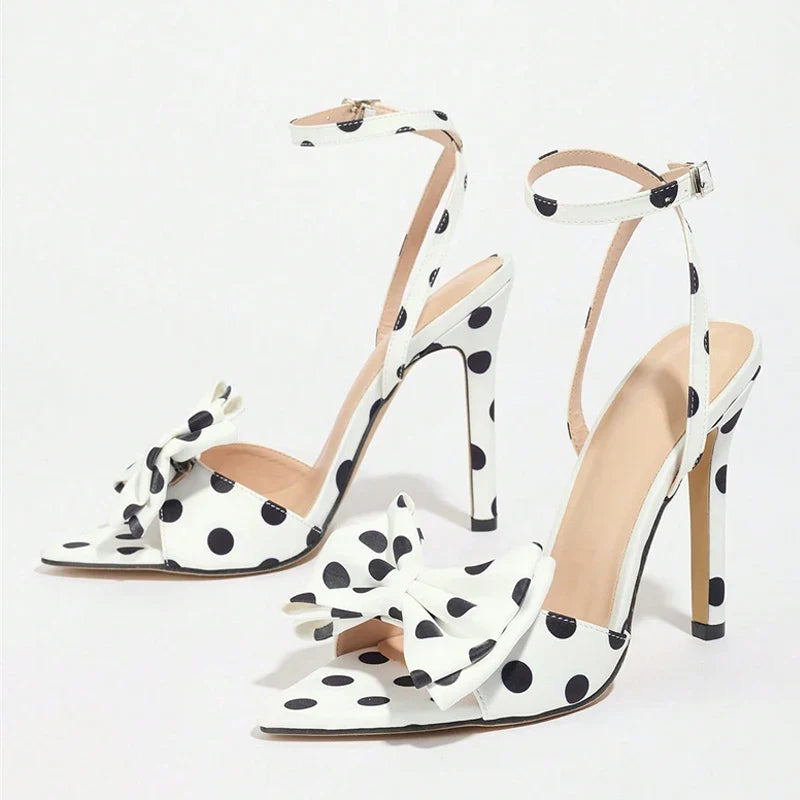 Summer Polka Dot Butterfly Knot High Heels Gladiator Sandals