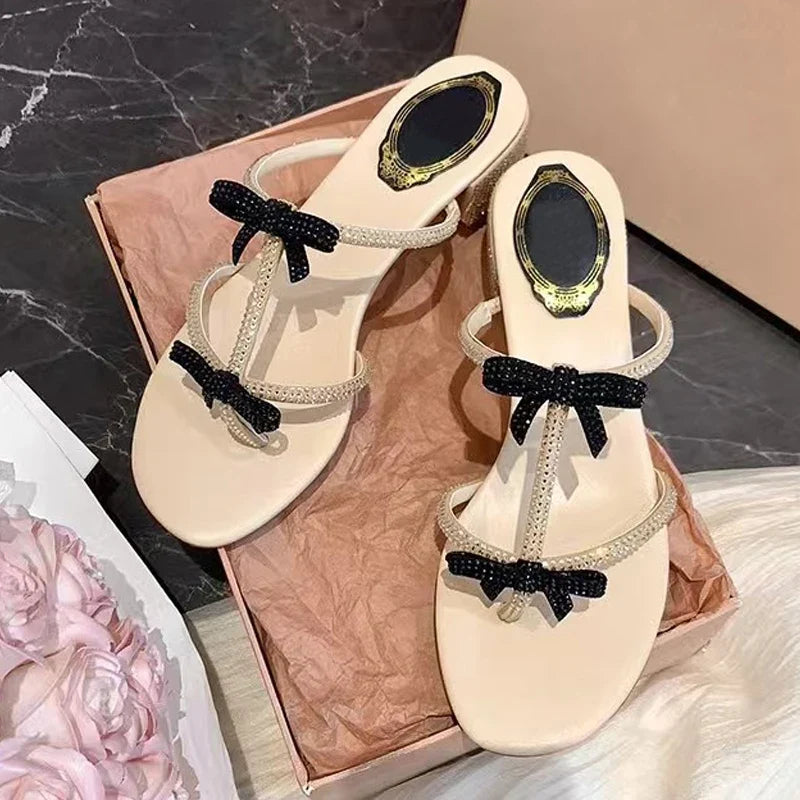 Street Style Crystal Bowknot Women Slippers Sandals