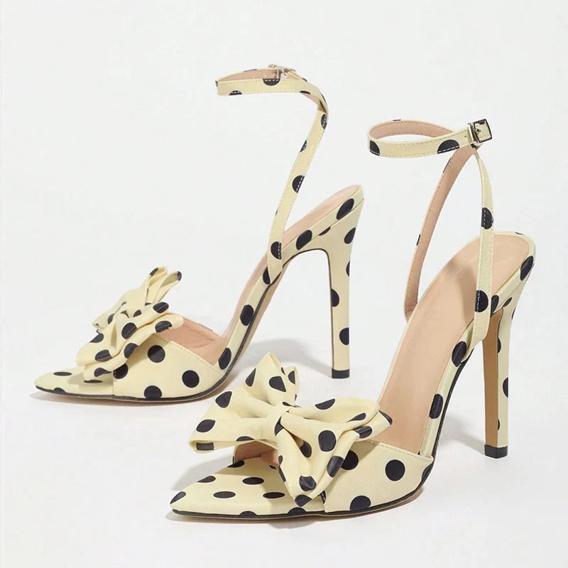 Summer Polka Dot Butterfly Knot High Heels Gladiator Sandals