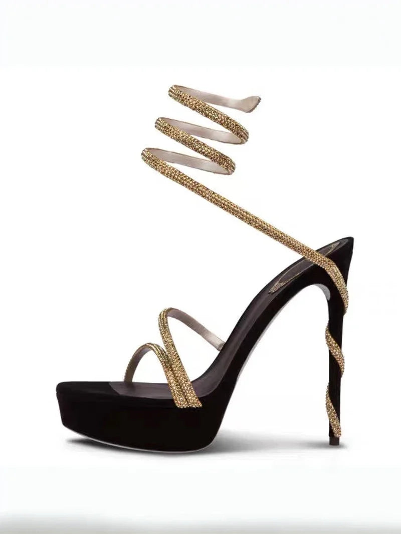 Summer Water Diamond Serpentine Wrapped Sandals