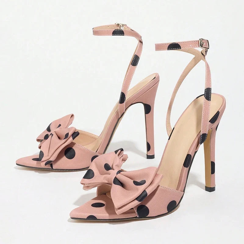 Summer Polka Dot Butterfly Knot High Heels Gladiator Sandals
