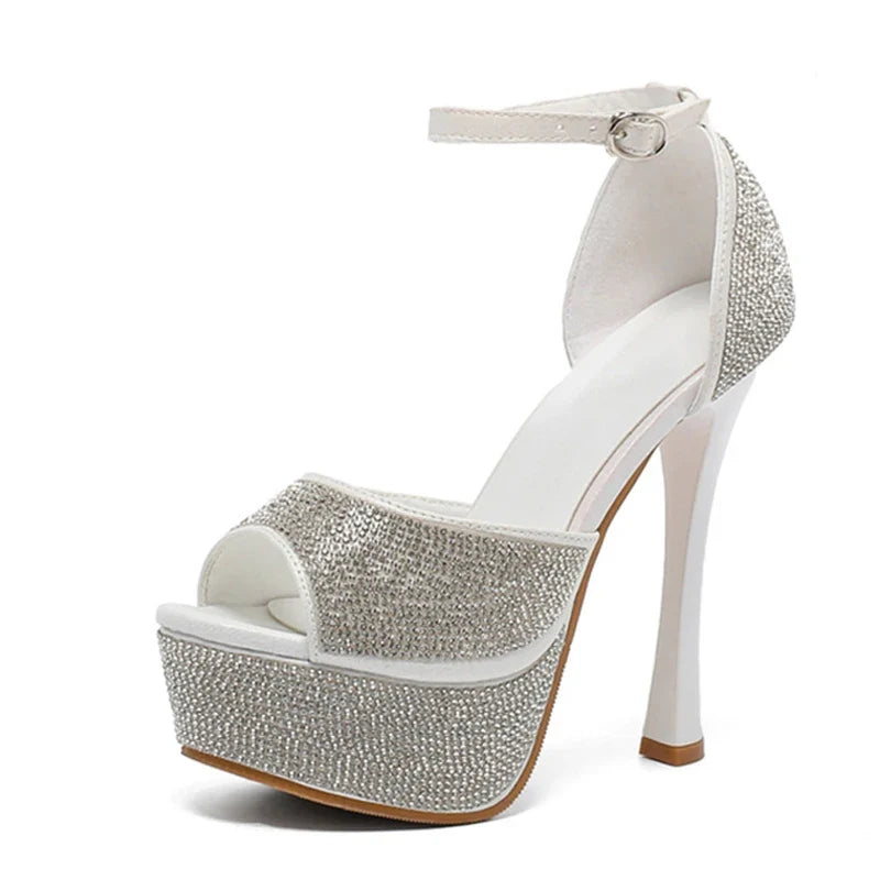 Runway Sexy Peep Toe 14CM White High Heels Women's Sandals