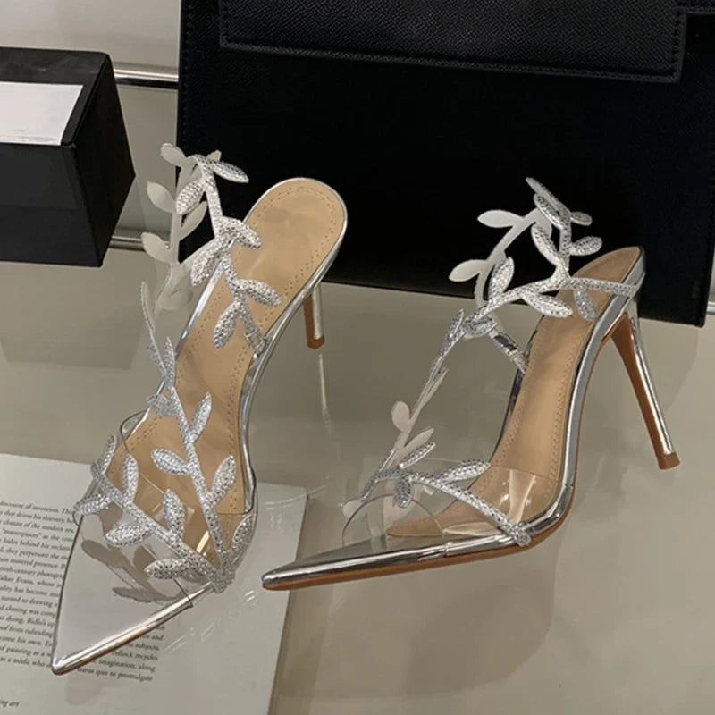 Summer Crystal Rhinestone Gold Leaf Women Sandals