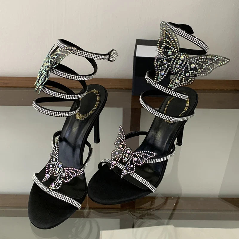 Big Crystal Butterfly Snake Shaped Winding Belt High Feeled Sandals