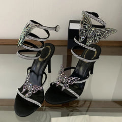 Big Crystal Butterfly Snake Shaped Winding Belt High Feeled Sandals