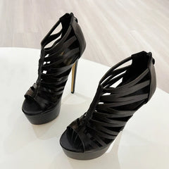 Ladies Hollow Out Leather Platform Pumps