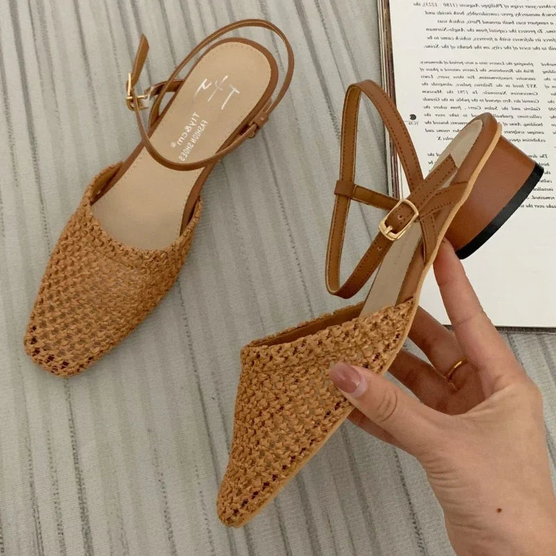 Retro Mesh Hollow Low Heel Pumps