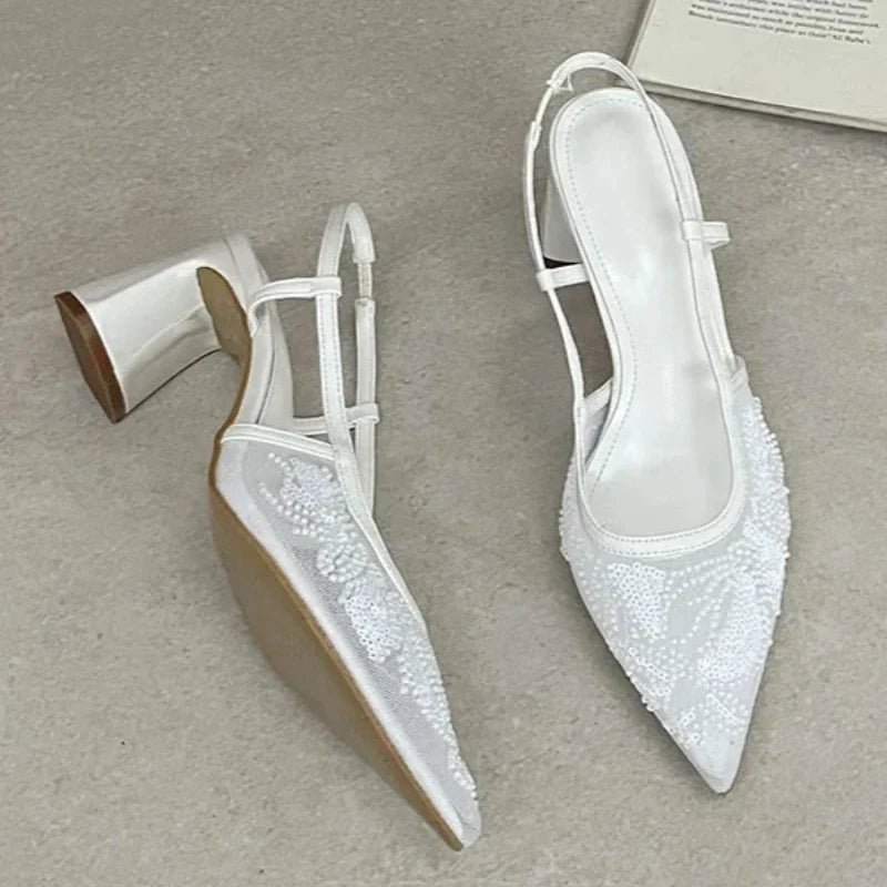Sequin String Bead Embellished Heels